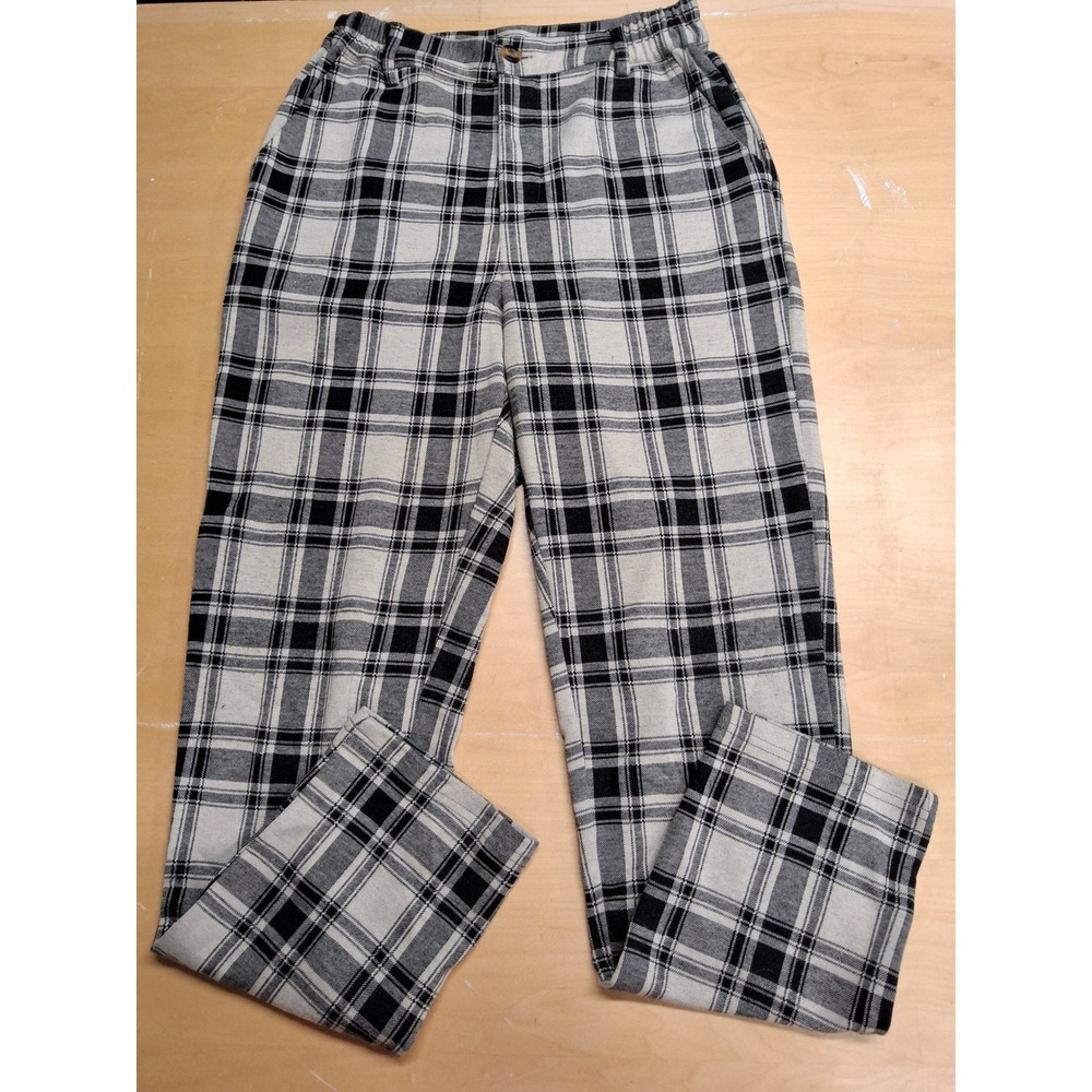 Willow-Root Women Black White Plaid High Waist Straight Leg Pants Size L
